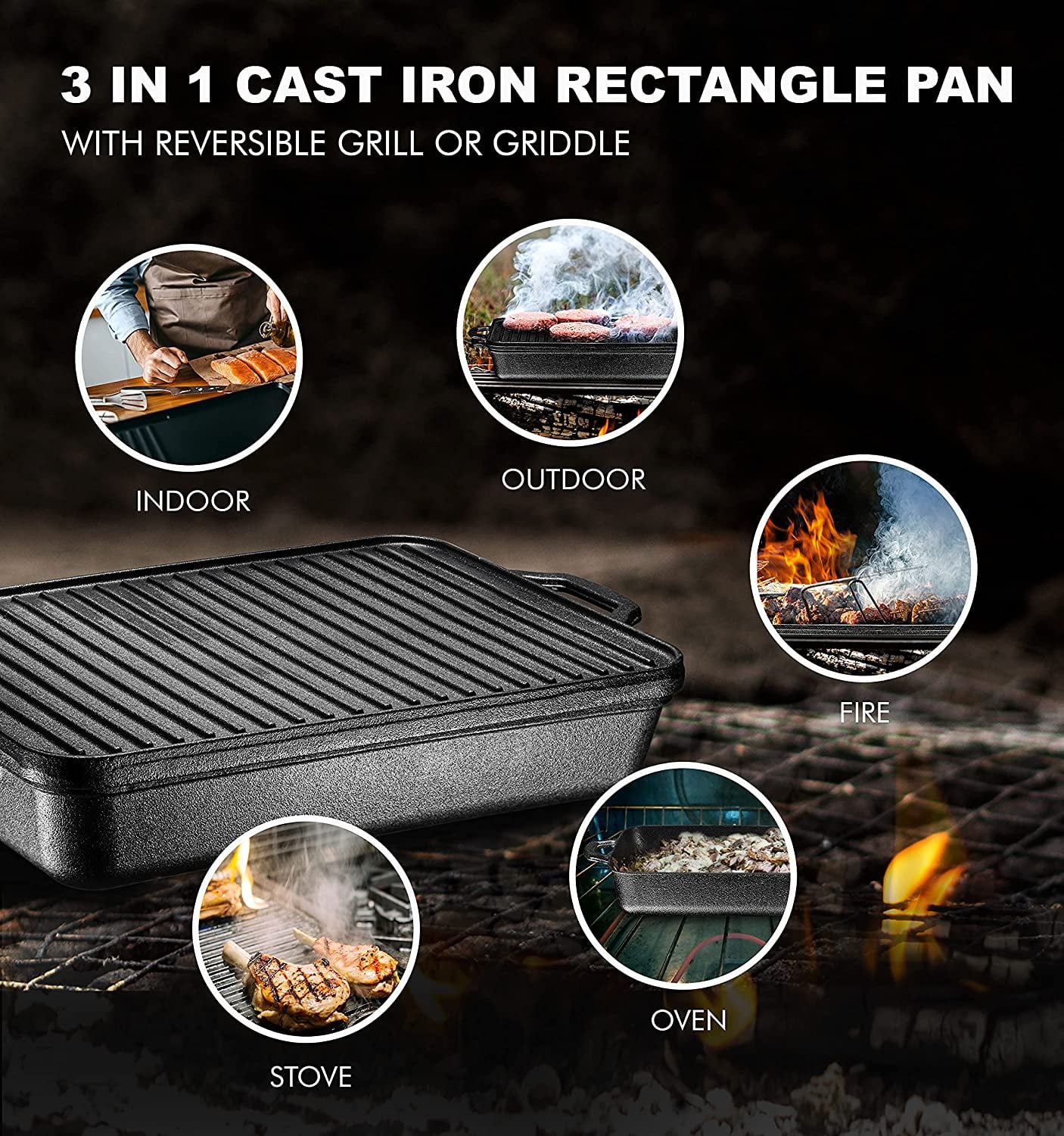 Buy Wholesale China Cast Iron Rectangular Flat Fry Reversible Roasting Bbq  Grill Griddle Pan & Roasting Pans at USD 3.65