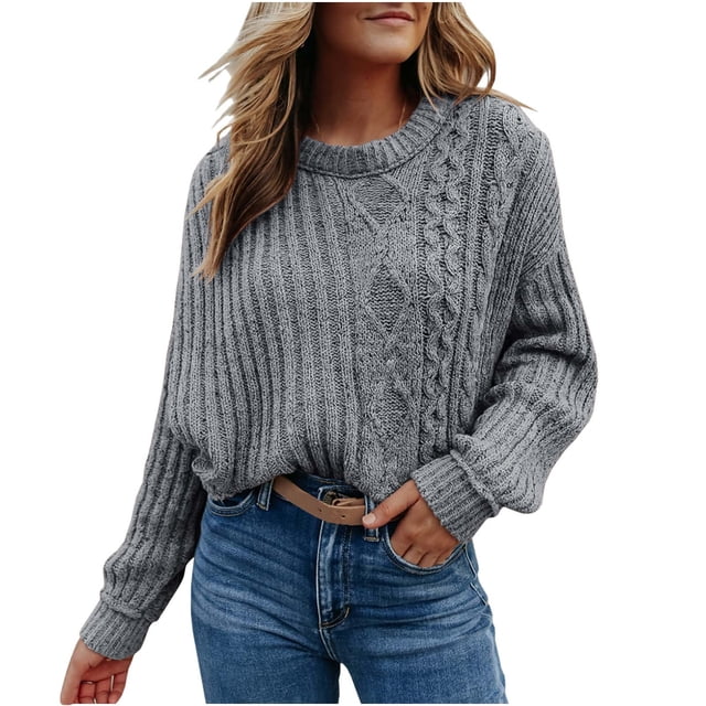 Qertyioot Pull pour Femmes, Mode Décontractée Manches Longues Col Rond Pull Tricoté