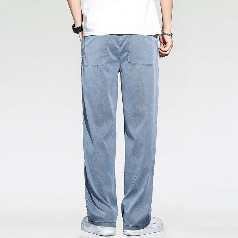 【別倉庫からの配送】 Summer Thin Drape Soft Fabric Lyocell Jeans Baggy Men's Clothing