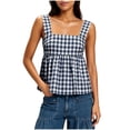 thumbnail image 3 of Feancey Women's Gingham Tank Top Bow Tie Back Casual Peplum Tank Tops Square Neck Sleeveless Babydoll Shirts 2026 Trendy Y2K Clothes Navy XL, 3 of 9