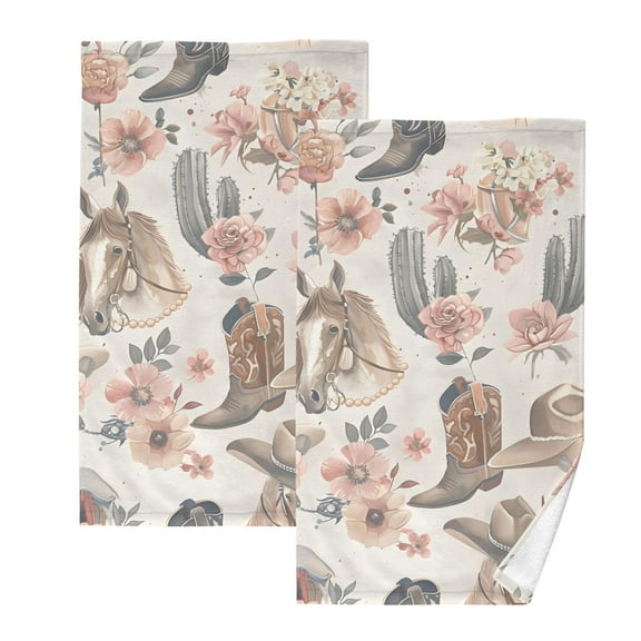 Cowboy Hat Horse Hand Towels Cotton Bath Towels Large Face Towels Absorbent for Bathroom 2 Packs
