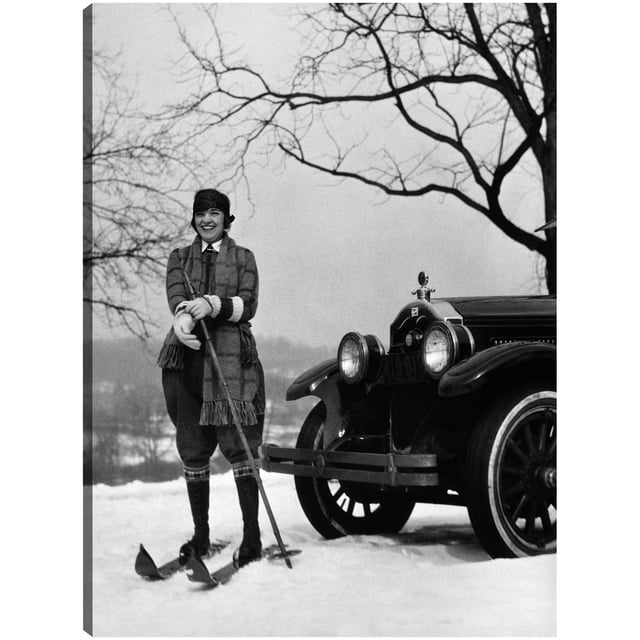 Cuadro Decorativo - Vintage Car Ski Girl