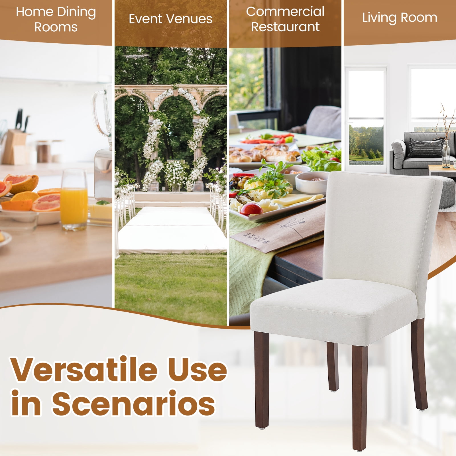 Firmoz Set of 4 Fabric Dining Chairs, Parsons Modern Kitchen Chairs with Wood Legs, White