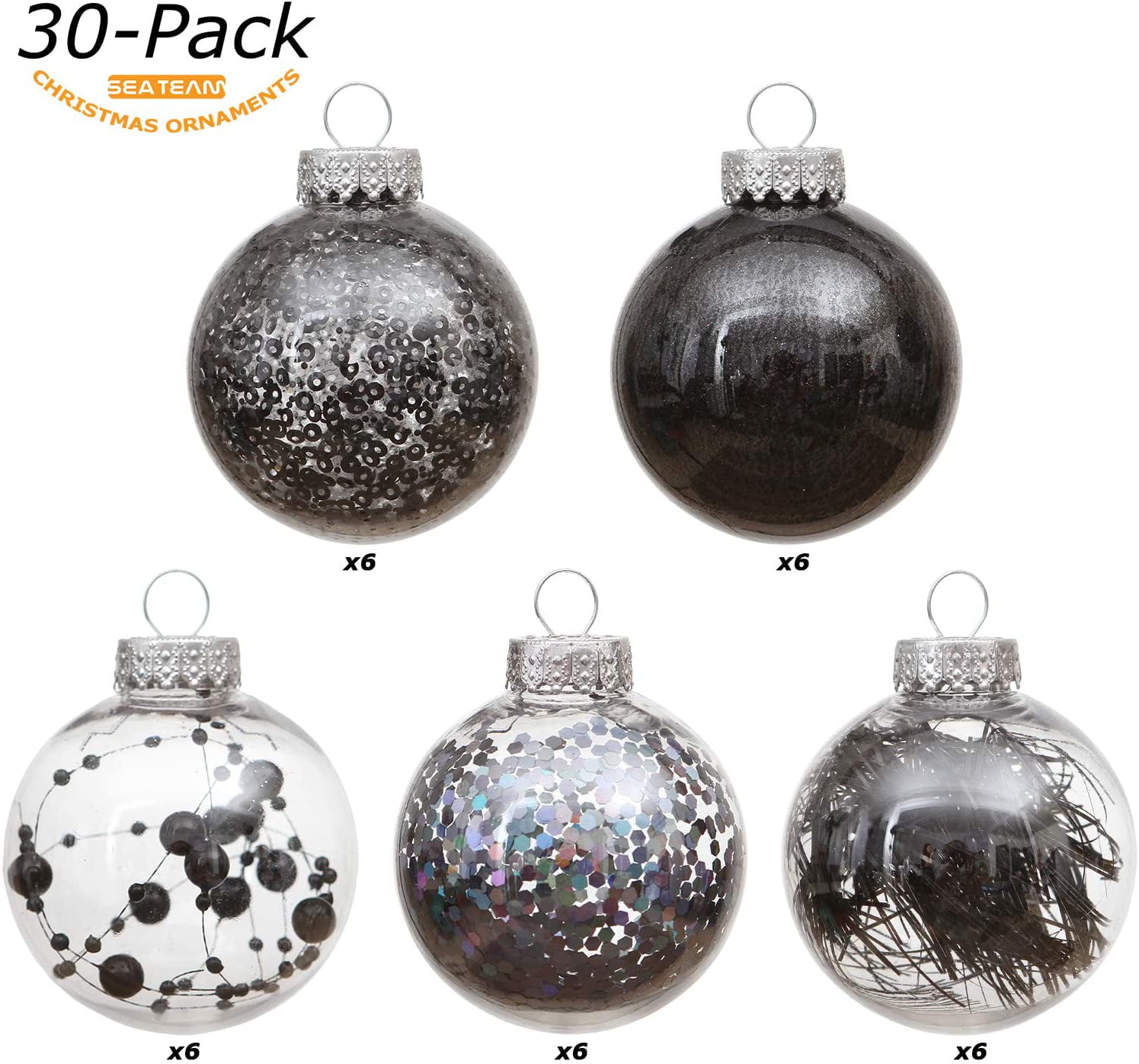 Sea Team 60mm/2.36 Shatterproof Clear Plastic Christmas Ball Ornaments Decorative Xmas Balls Baubles Set with Stuffed Delicate Decorations 30 Counts, Babyblue