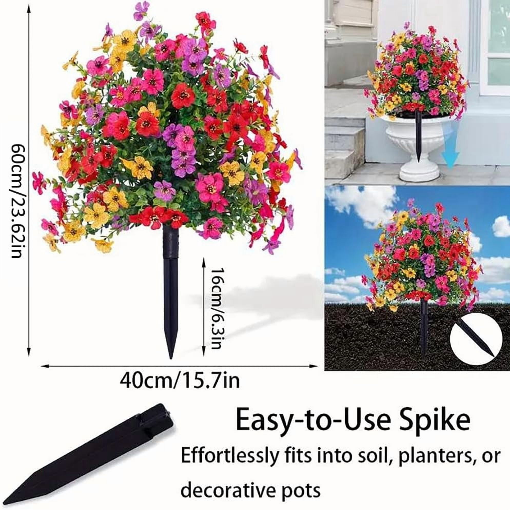 2 Pack Artificial Boxwood Topiary Ball Trees with Flowers Faux Plants Outdoor with Ground Spike 23" UV Resistant Faux Greenery Shrubs Fake Evergreen Plants for Garden Yard Porch