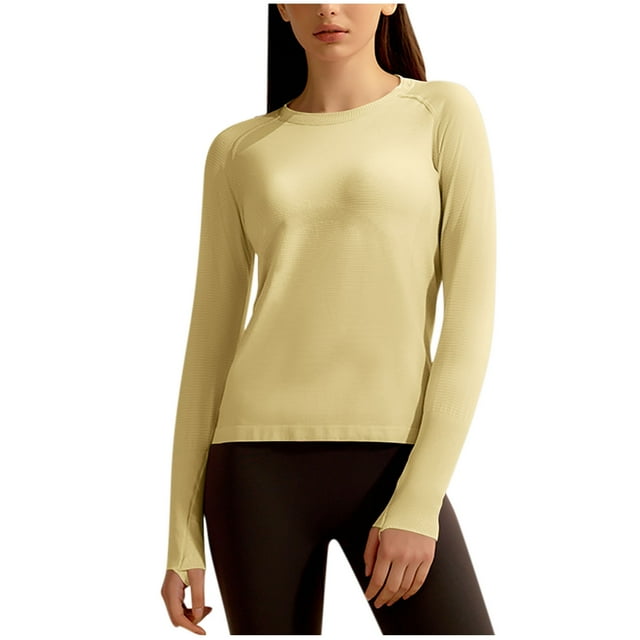 aidice Hauts d'Entraînement pour Femmes Respirants à Col Rond à Manches Longues Ajustés Extensibles T-Shirts Athlétiques de Gym