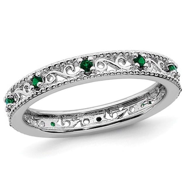 1/8 Lab Created Green Emerald Eternity Band Ring in Sterling Silver