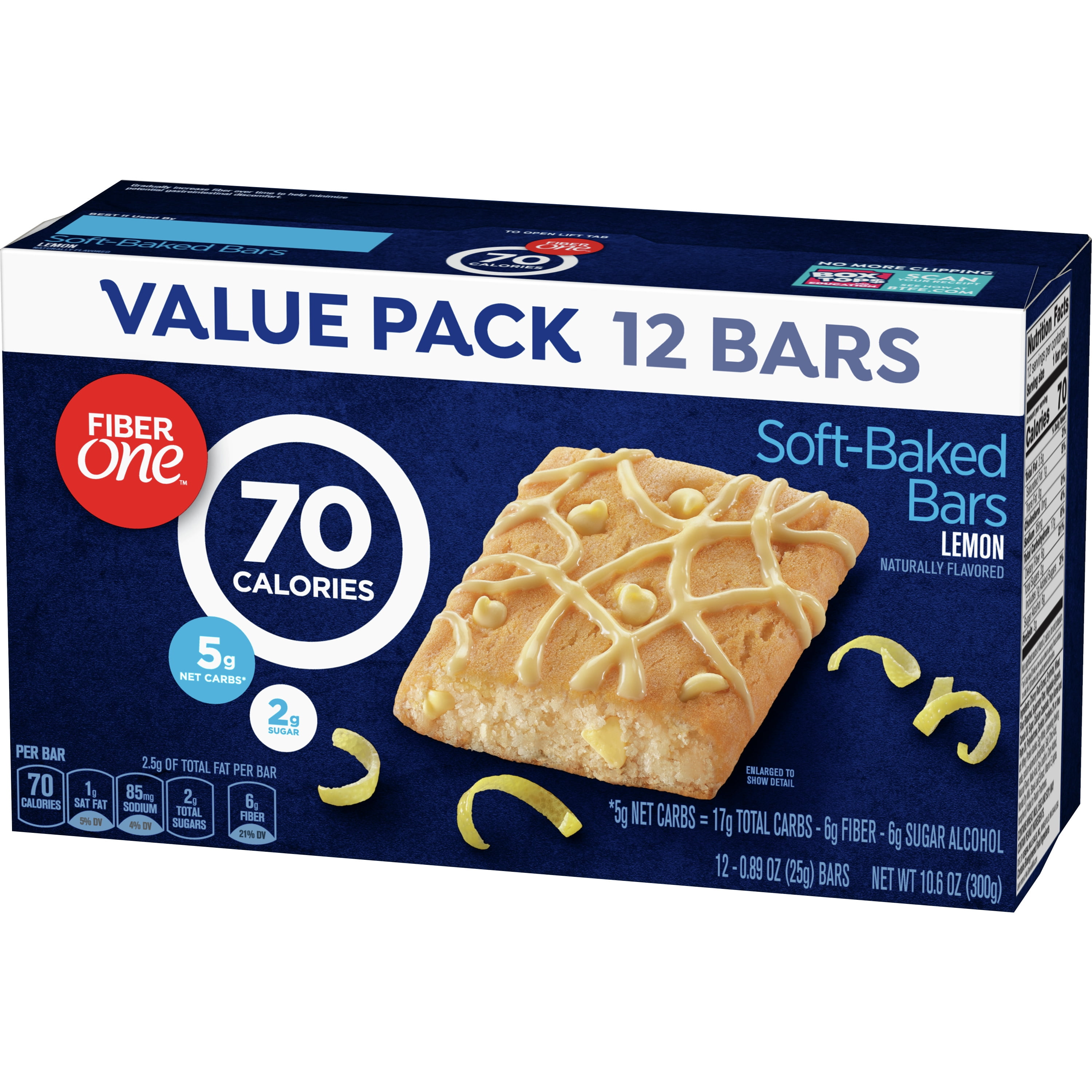 Fiber One 70 Calorie Soft-Baked Bars, Lemon, Snack Bars, 12 ct