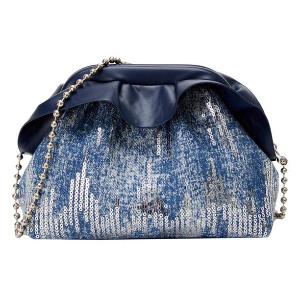 Bolso Mano Cruzado Denim Mujer Cadena Lentejuelas Nupcial para Fiesta Boda