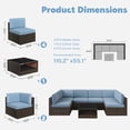 thumbnail image 5 of Outdoor PE Rattan Furniture Set, 7 Piece Patio Wicker Conversation Set with Light Blue Cushions, Sectional Sofa Set with 4 Armless Sofas, 2 Corner Seats and 1 Glass Table, for Poolside, Yard, Deck, 5 of 9