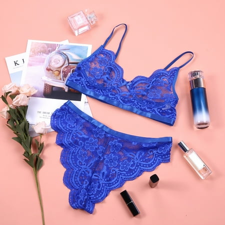 DondPO Lingerie for Women Lingerie Set Bra Wireless Set Gathered Underwear Pajamas Sexy Women s Lingerie Set Thin Lace Women s Lingerie Sleep & Lounge Sexy Pajama Sexy Lingerie Blue One Size