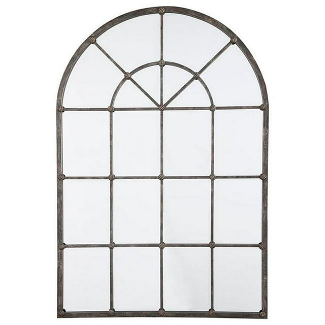Benjara BM230910 Arched Window Pane Metal Accent Mirror, Bronze