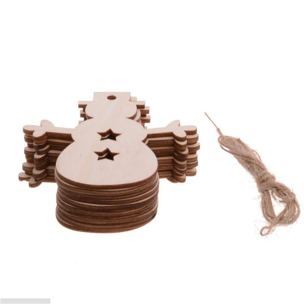 Adornos de madera para árbol de Navidad, espacios en blanco con cuerdas para manualidades, decoración de tarjetas, 10 piezas