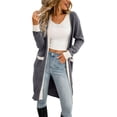 thumbnail image 2 of hirigin Women Knitted Cardigan, Color Contrast Long Sleeve Midi Length Slim Coat, Ladies Fall/Winter Open-Front Knitwear Outerwear, 2 of 9