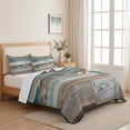thumbnail image 5 of Twin Quilt Set 68''x86'', Turquoise Brown Lightweight Summer Bedspread Coverlet Set with 2 Pillow Shams, Vintage Country Ombre Wooden Grain Breathable All Season Quilt Bedding for Dorm/Bedroom, 5 of 9