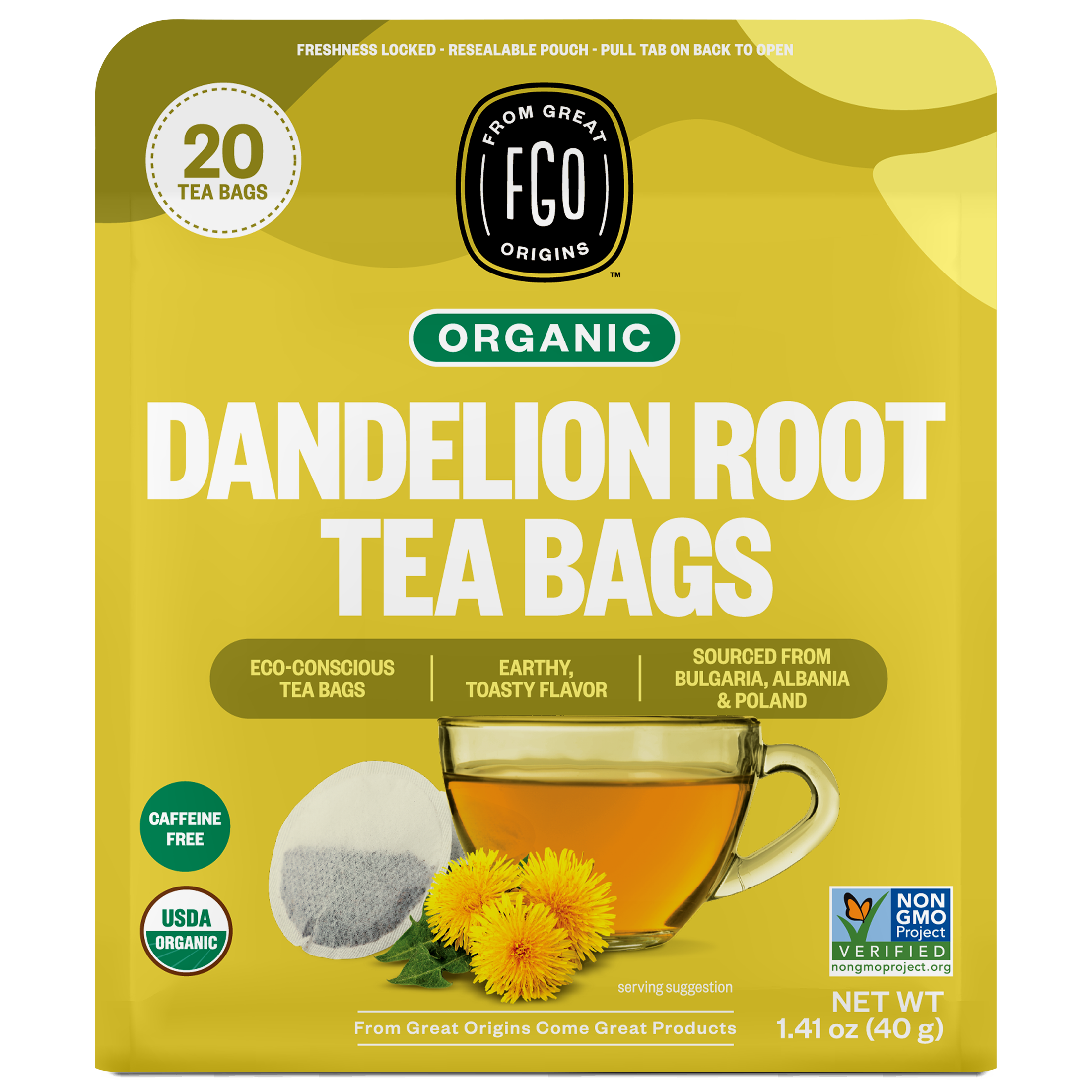 FGO Dandelion Root Tea, Organic, 20 Count