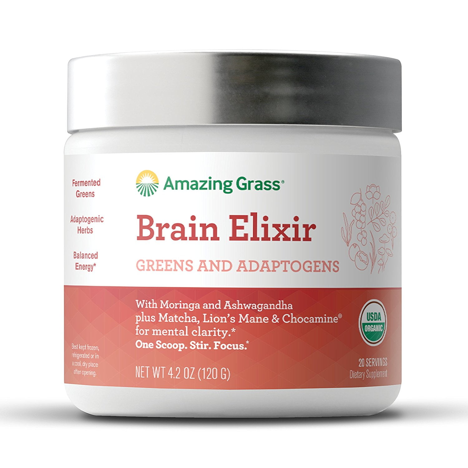 Amazing Grass Brain Elixir Powder with Greens & Adaptogens, 20 Servings