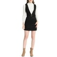 thumbnail image 1 of INSPIRE CHIC Women's Overalls Suspenders Belted V Neck Faux Suede Pinafore Dress Black S, 1 of 6