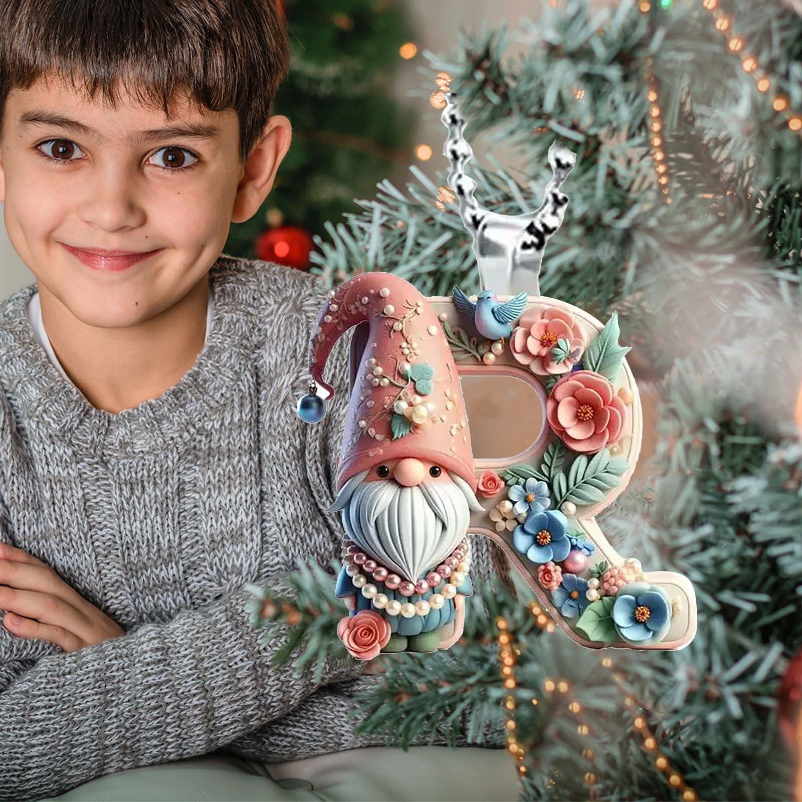 Suspension De Noël En Bois Avec Déco Christmas Gnome Et Floçons H 29.5