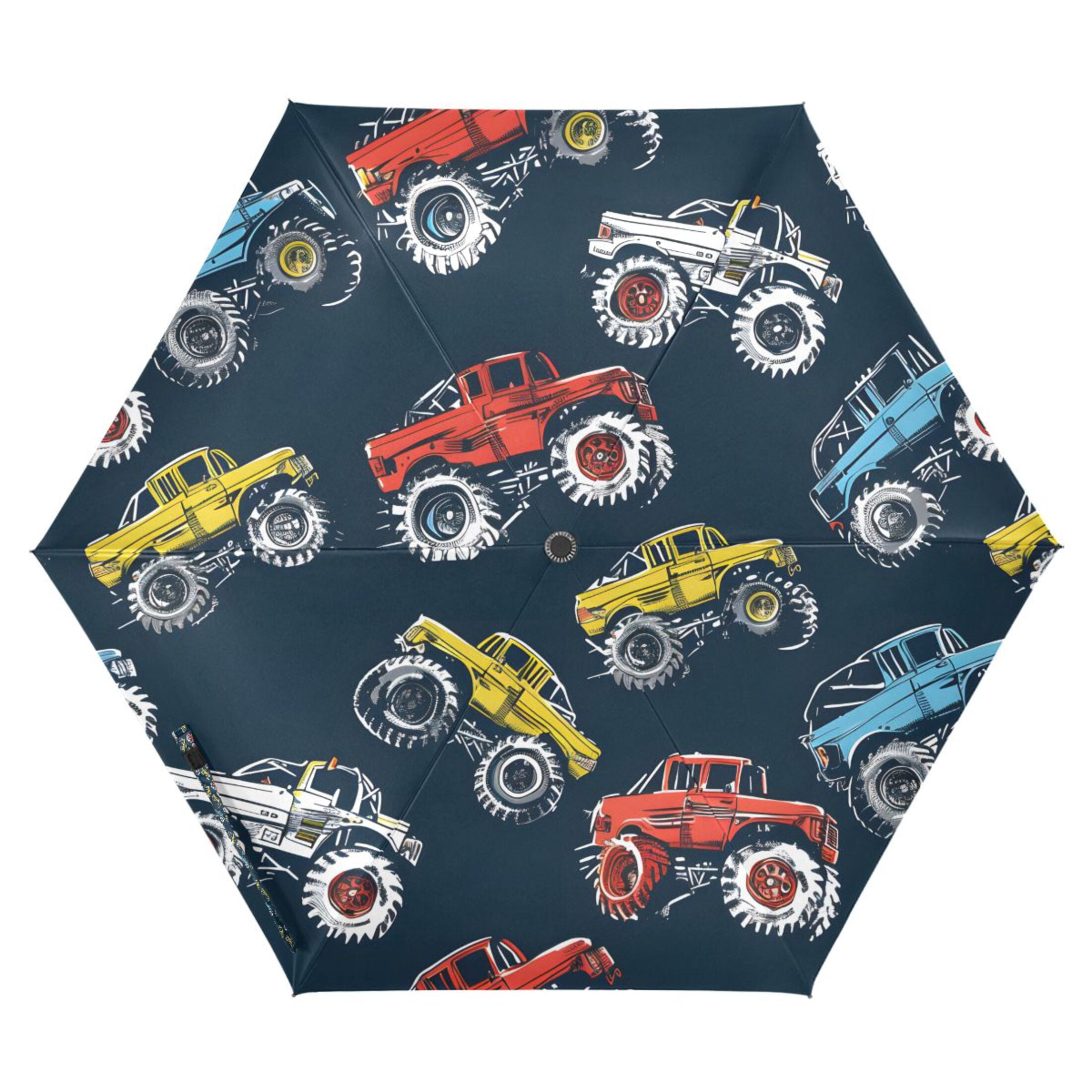 Colorful Monster Trucks Compact Sun Umbrella Windproof Travel Umbrellas for Rain Strong Portable UV Protection