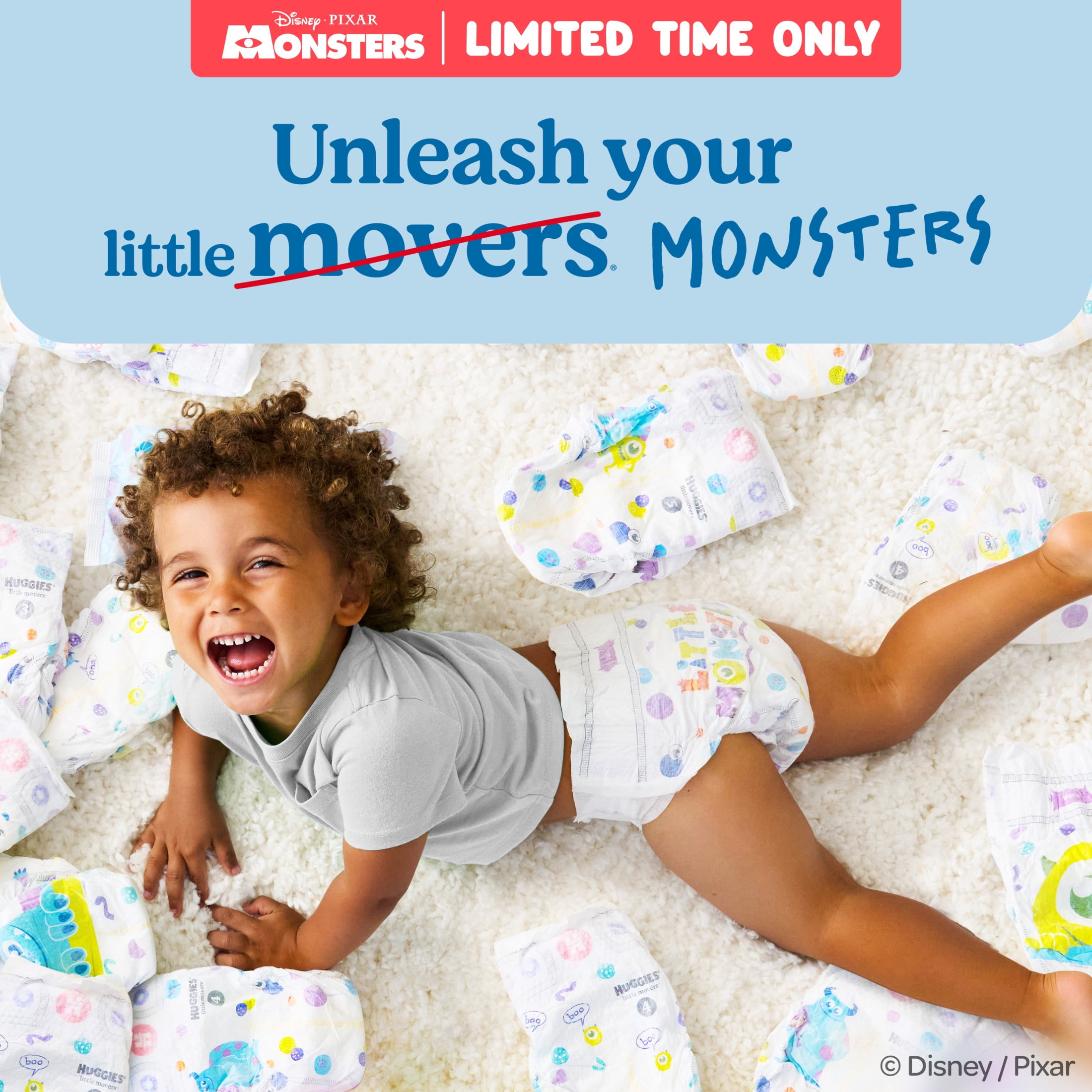 Huggies Little Movers, Little Monsters Edition Baby Diapers, Size 4, 58 Count
