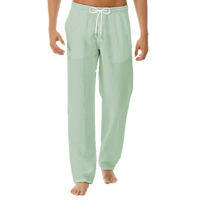 Pantalones de lino con cordón para hombre de qucoqpe, pantalones casuales holgados de playa de verano