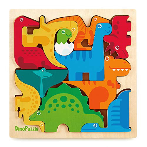 Dinosaur Animal Number Block Puzzles for Toddlers MODERNGENIC Dinosaur Wooden 3D Jigsaw Puzzle for Kids Educational Learning Montessori Toys for Boys and Girls