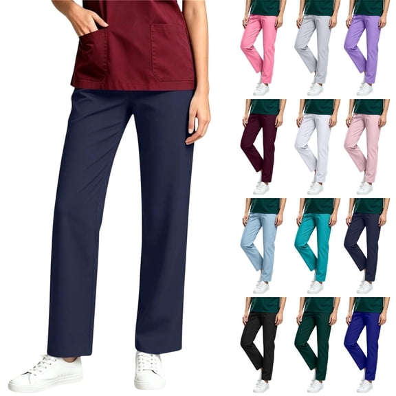 Fengactive Women's Cargo Scrub Pants with Elastic Waistband Side Pocket - Comfortable Medical Work Trousers