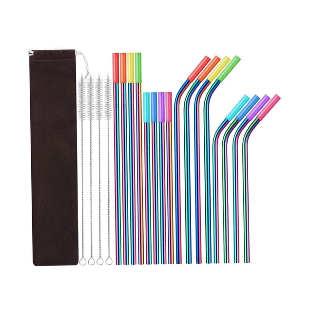 16 Uds pajitas reutilizables, pajitas de Metal para beber, pajitas reutilizables de acero inoxidable de viaje largo para cócteles, tienda de batidos, color