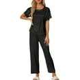 thumbnail image 2 of Conjunto de pijamas de satén para mujeres INSPIRE CHIC, atuendos de verano, camisetas de manga corta con pantalones, conjuntos de lounge de seda L negro, 2 of 6