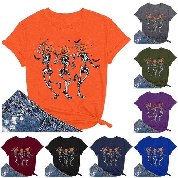 Halloween Shirts for Women T-Shirts Women's Halloween Print Loose T Shirt Orange XXL