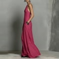 thumbnail image 6 of Women's Halter Neck Sleeveless Maxi Dress Backless Side Pockets Solid Color Casual Loose Fit Dress Hot Pink, 6 of 6