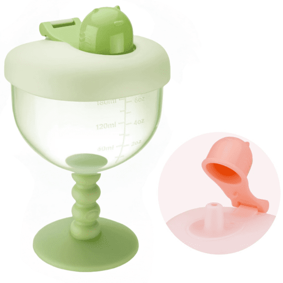 Cute No-Spill Goblet Cup with Lid, Stylish Baby Goblet, Wine Glass Sippy Cup, Leak-Proof Travel Sippy Cups with Easy Measurement Marks for Ages 12 Months (Green)
