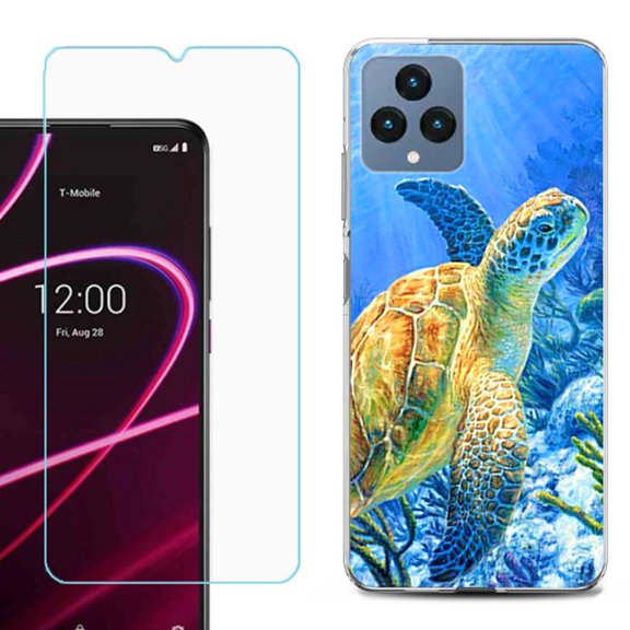 OneToughShield ® for T-Mobile Revvl 6x 5G Shockproof Phone Case, with Tempered Glass Screen Protector - Sea Turtle