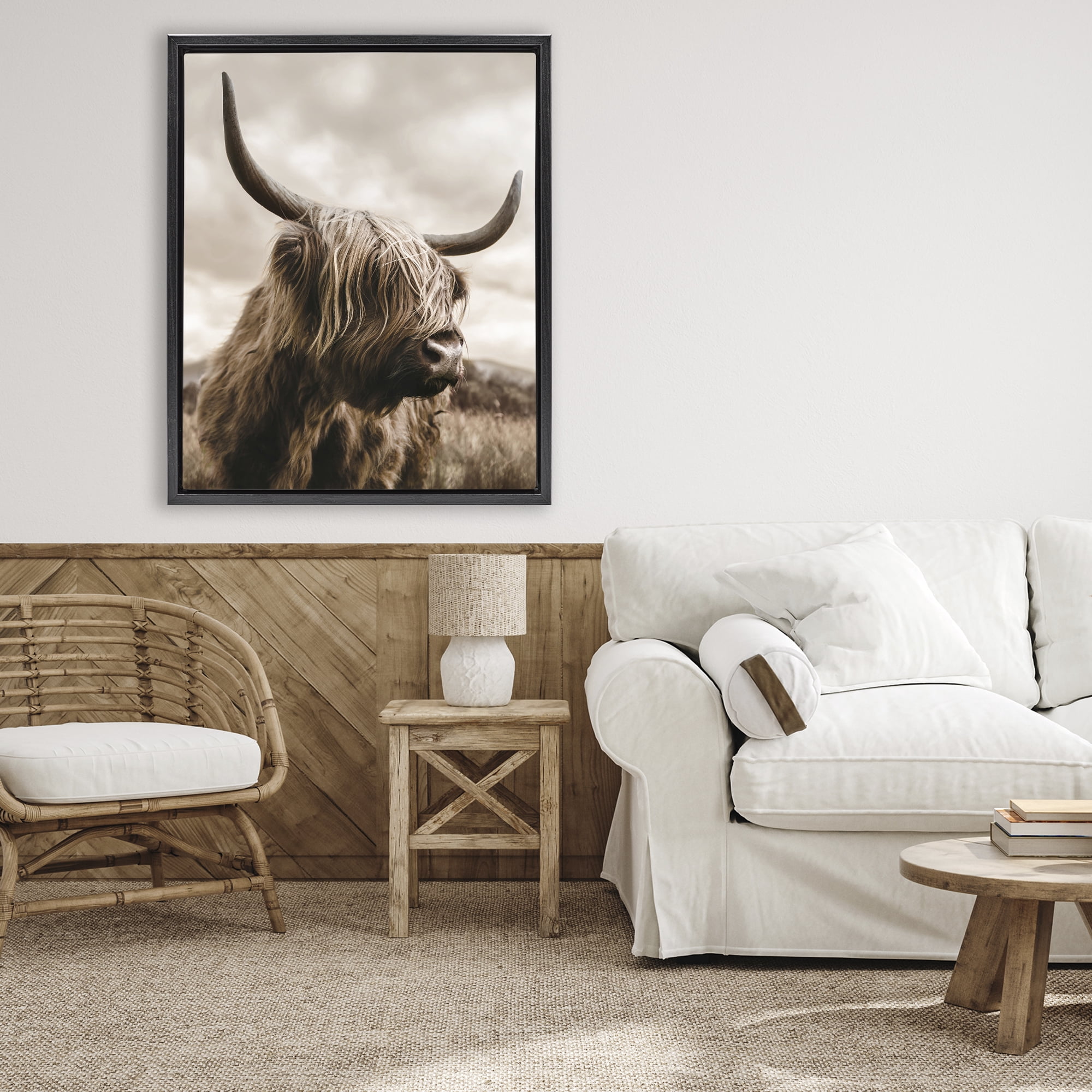 Stupell Industries Highland Cow on Windswept Moor Black Framed Floater Canvas Wall Art, design by CAD Designs