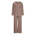 thumbnail image 5 of qolati Women's Two Piece Outfits Sets Ribbed Knit Casual Long Sleeve Crewneck Pullover Tops and Wide Leg Pants Lounge Sets Khaki XXL 12, 5 of 6