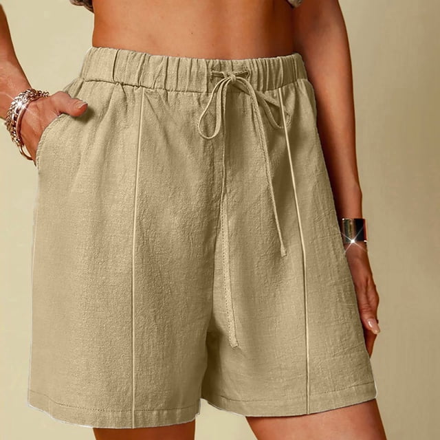 Karight Linen Shorts for Women High Waisted Lightweight Casual Summer Drawstring Short Pants Beach Vacation Outfit W Pockets