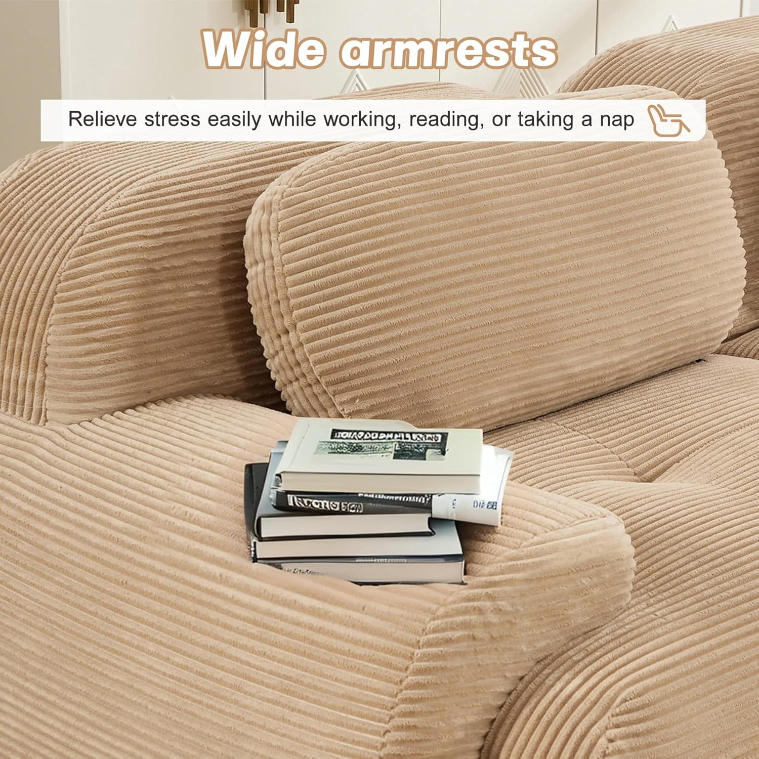 Howcool 80" Modern Corduroy Boneless Love Seat Couches with 1 Ottoman,2 Seater Large Sectional Couches for Living Room,Cloud Modular Sectional Sofa,Memory Foam, Extra Deep Loveseat,No Assembly,Camel