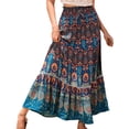 thumbnail image 2 of CAIXIA Flowy Skirts for Women Midi Length Straight Striped Stretchable Fabric Chiffon Elastic High Waist Pleated A-Line Flared Maxi Skirts, 2 of 9