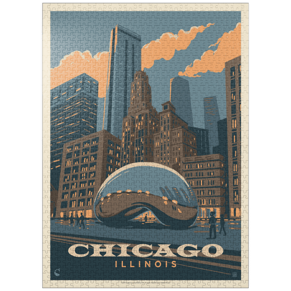 MyPuzzle - Chicago, IL: Magic Bean, Vintage Poster - Premium 1000 Piece Jigsaw Puzzle for Adults