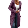 thumbnail image 4 of Bexdxz Women's Hooded Cable Knit Long Cardigan, Chunky Knit Sweater Coat with Side Pockets, Solid Color Fall Winter Outerwear Purple 4XL, 4 of 4