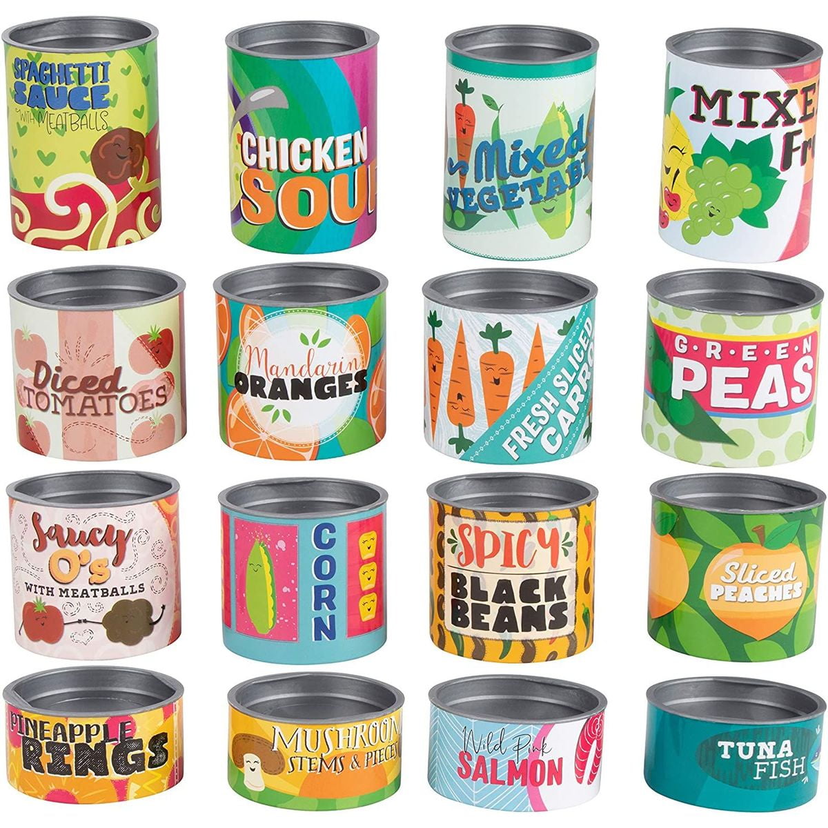 16 Pcs Kitchen Cans Play Food Set for Kids Pretend Playhouse Toys