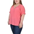 thumbnail image 2 of NY Collection Women's Plus Size Short Ruffle Sleeve Top with Rhinestones, 2 of 4