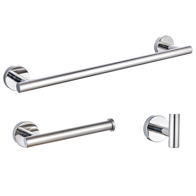 3-pack Bathroom Set Brushed Silver Wall Mounted, Robe Hook, Wall Toilet Paper Holder, Towel Ring, Towel Bar 16,bathroom Accessories, Towel Rack, 304 S