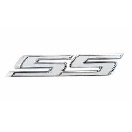 2010-2015 Camaro OEM GM Rear Trunk SS Emblem - White Letters & Chrome Trim, Original on the 2010-2011 SS; Universal fitment for 2012+ By General