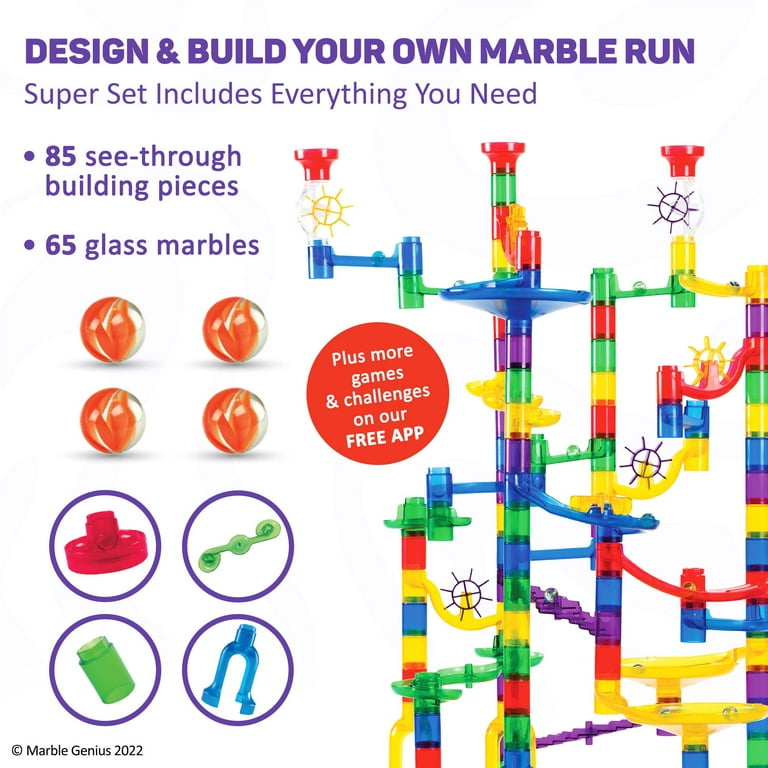 Marble Genius Marble Run - Maze Track or Race Game for Adults, Teens,  Toddlers, or Kids Aged 4-8 Years Old, 130 Complete Pieces (80 Translucent