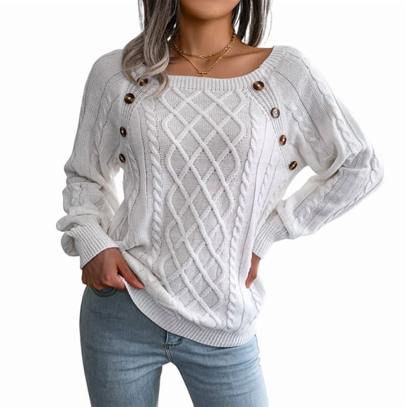 Women'S Casual Leopard Print Knitted Pullover Sweaters Long Sleeve Crew Neck Jumper Tops White L