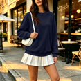 thumbnail image 5 of Crew Neck Sweatshirts Women Fall Oversized Crewneck Sweatshirt Vintage Fleece Pullover Loose Fit Cute Y2K Hoodie Navy XL, 5 of 7