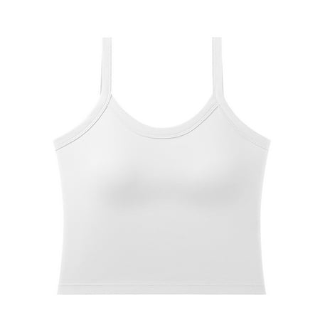 HYSYSB Camisole Tops for Women built in Bra Tank Tops for Women tank Top for Women sleeveless Tops for Women sexy Neck Tank Top Summer Going Out Basic in Cup Bra cotton Tank Top Women White L