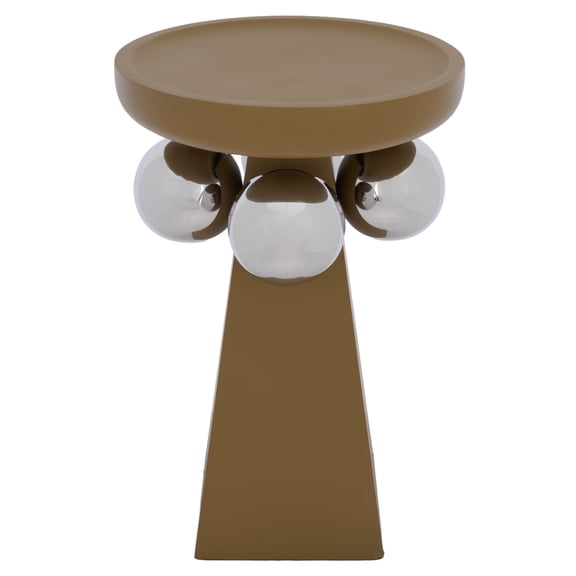 Safavieh Banks Wood and Metal Modern Round End Table, Mustard/Silver
